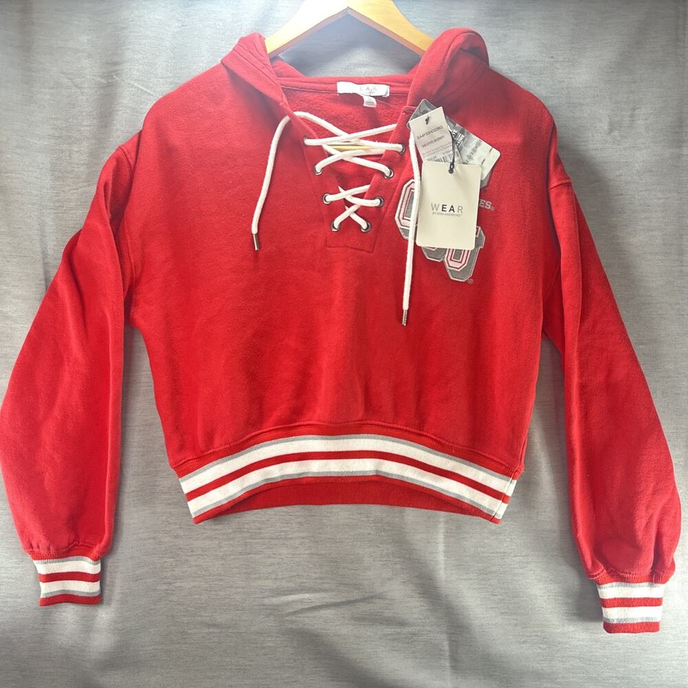 Woman’s Ohio State Buckeyes WEAR Erin Andrews Lace Up Hooded Sweatshirt Crop XS